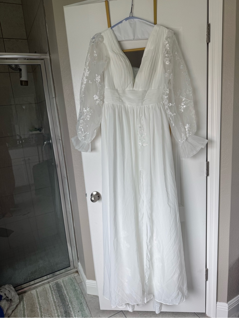 Lace Sleeve White Wedding Dress